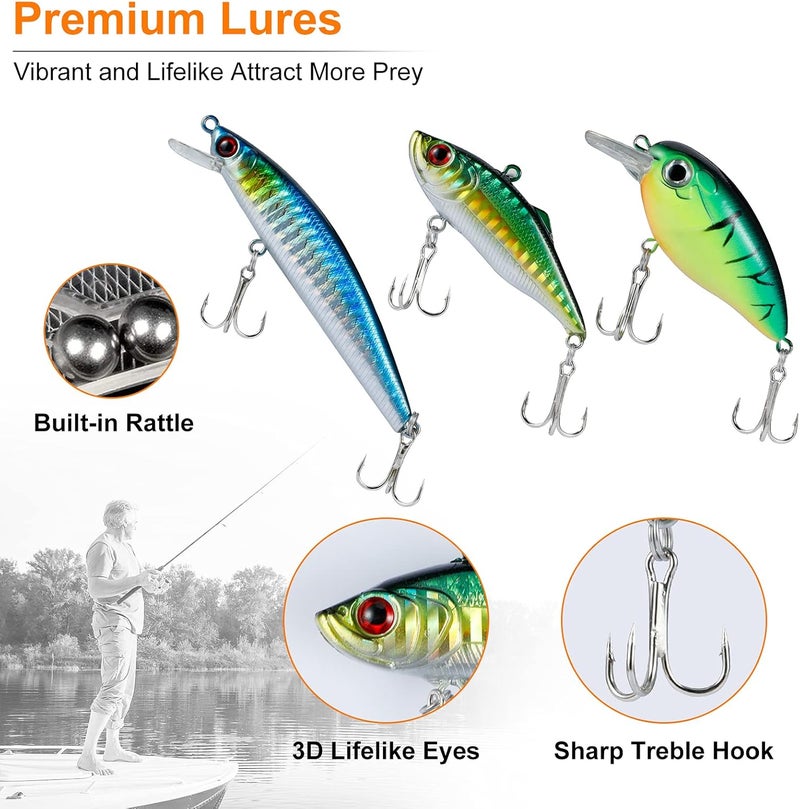 PLUSINNO Fishing Lures Fishing Tackle Box Fishing Gifts for Men, Bass, Trout Fishing Accessories Kit for Saltwater & Freshwater Fishing Gear Including Topwater Lures, Hooks, Spinnerbaits - Image 3